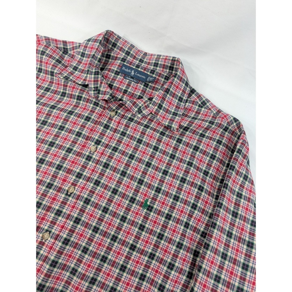 Ralph Lauren Classic Fit 3XLT Red Navy Green Tartan Plaid Button Down Shirt